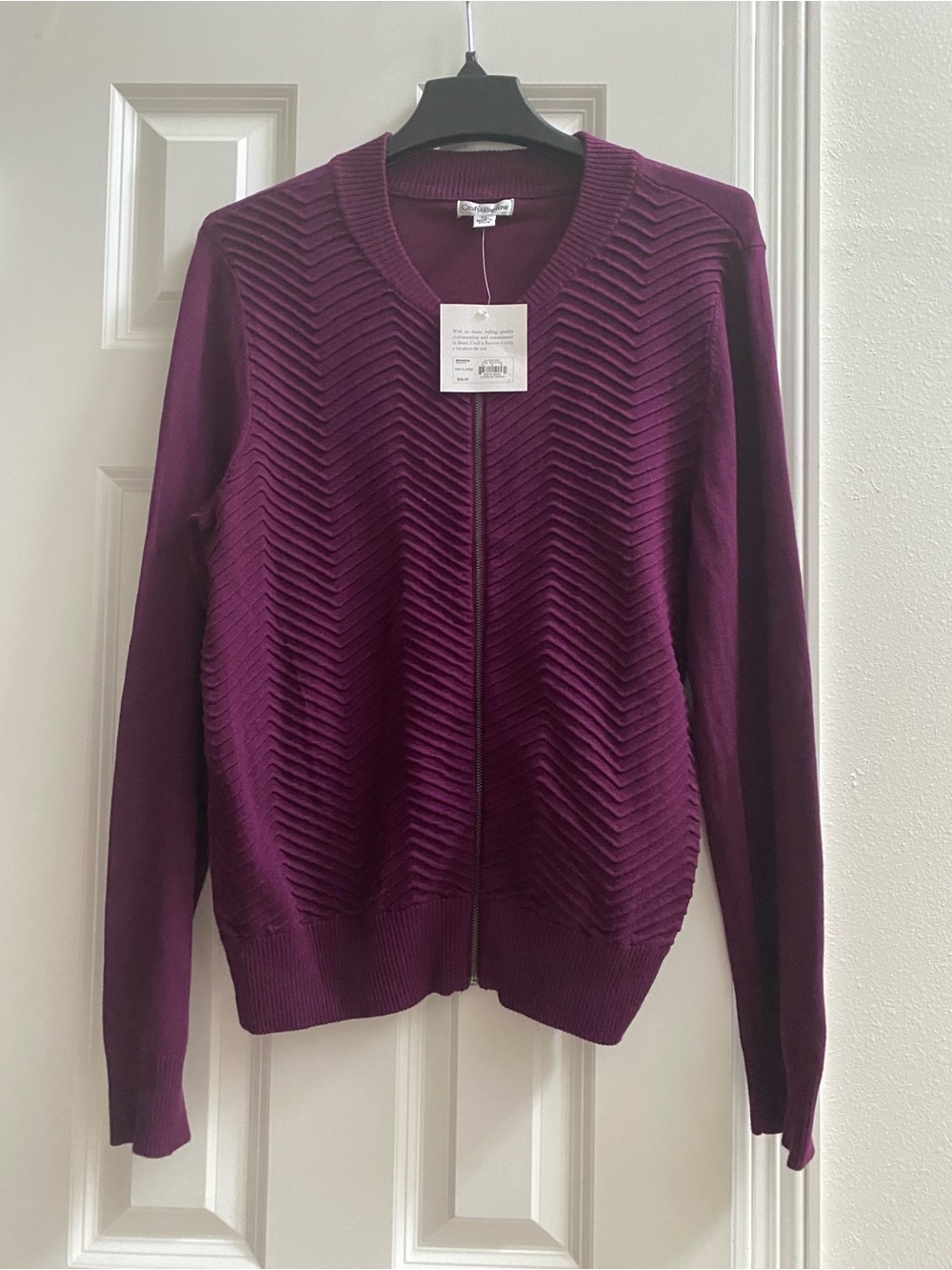 Women's Croft & Barrow Zip-Front Chevron Sweater Ladies Cardigan Dark Ruby Sz XL